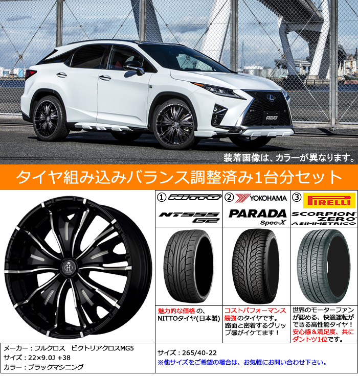 レクサス RX用 ホイール&タイヤセット(フルクロス ビクトリアクロスMG5・22インチ)